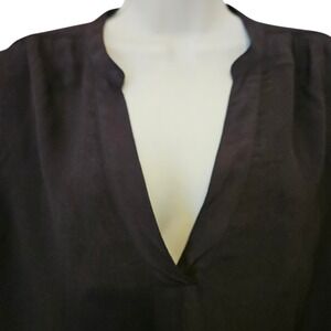 J Crew Top Size Small Black Short Sleeve Lightweight Tunic Blouse Split V Neck